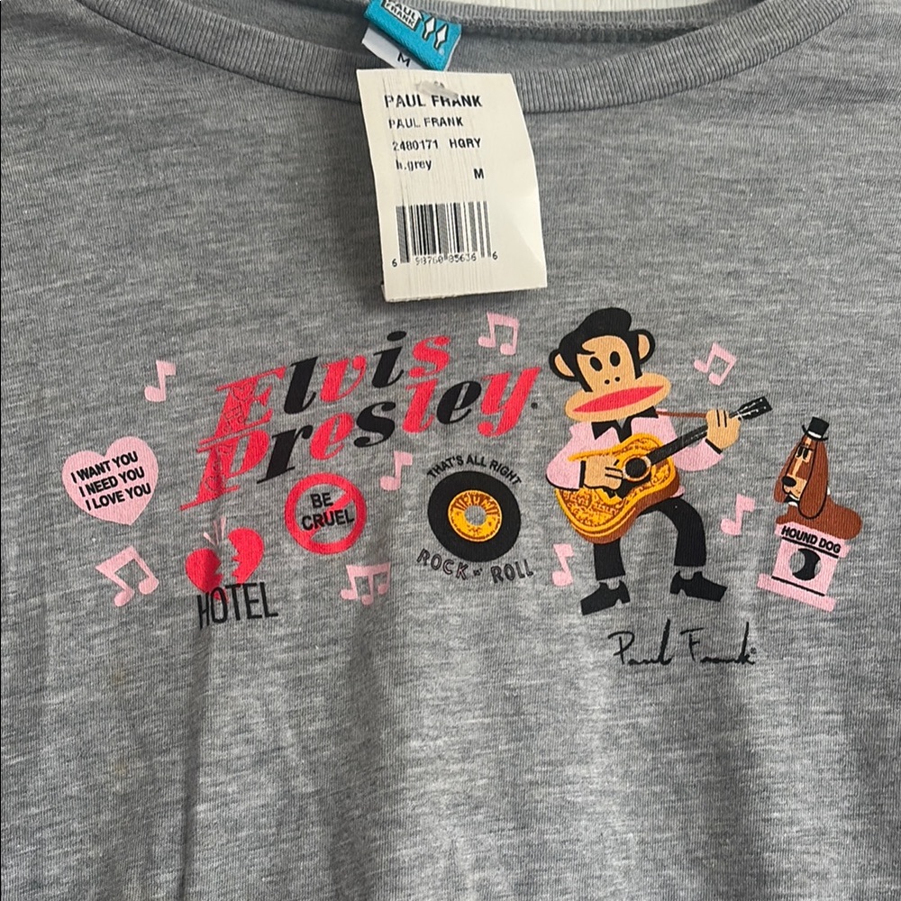 Gray Elvis Presley Graphic T-Shirt Paul Frank Y2K